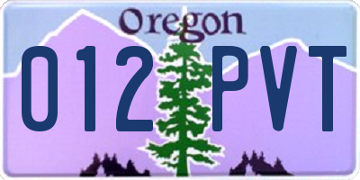 OR license plate 012PVT