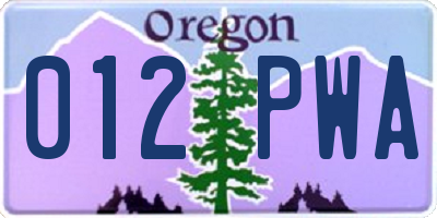 OR license plate 012PWA