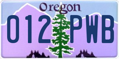 OR license plate 012PWB