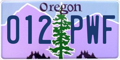 OR license plate 012PWF