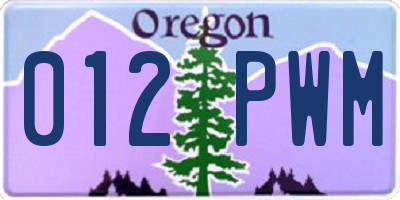 OR license plate 012PWM