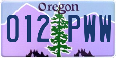 OR license plate 012PWW