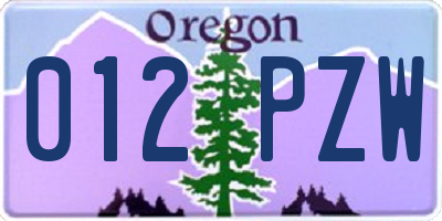 OR license plate 012PZW