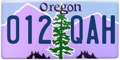 OR license plate 012QAH