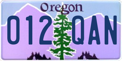 OR license plate 012QAN