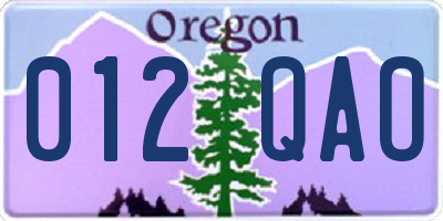 OR license plate 012QAO