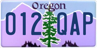 OR license plate 012QAP