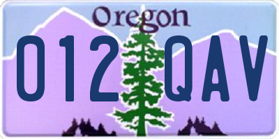 OR license plate 012QAV