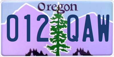OR license plate 012QAW