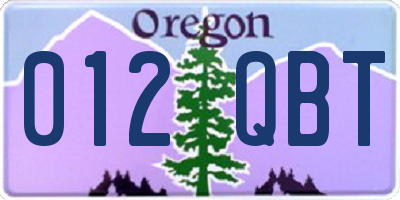 OR license plate 012QBT