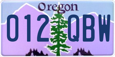 OR license plate 012QBW