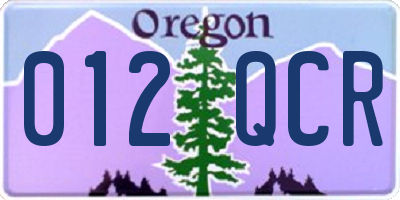 OR license plate 012QCR