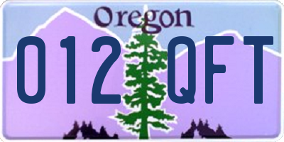OR license plate 012QFT