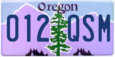 OR license plate 012QSM