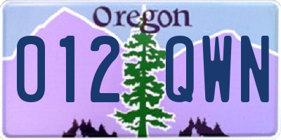 OR license plate 012QWN