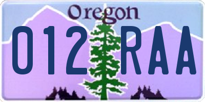 OR license plate 012RAA