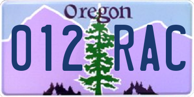 OR license plate 012RAC