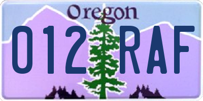 OR license plate 012RAF