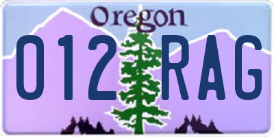 OR license plate 012RAG
