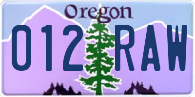 OR license plate 012RAW