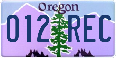 OR license plate 012REC