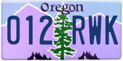 OR license plate 012RWK