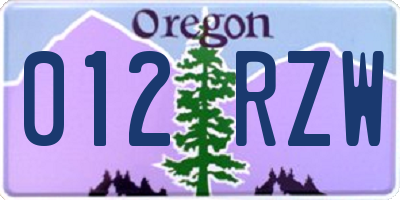 OR license plate 012RZW
