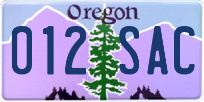 OR license plate 012SAC