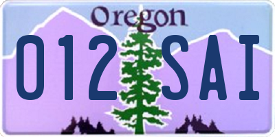 OR license plate 012SAI