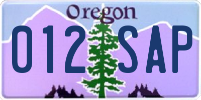 OR license plate 012SAP