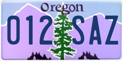 OR license plate 012SAZ