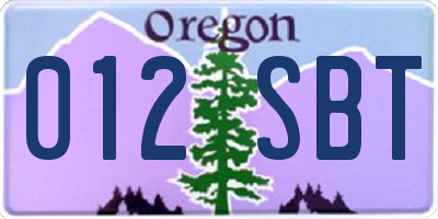 OR license plate 012SBT