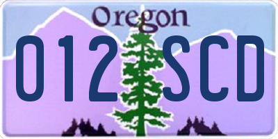 OR license plate 012SCD