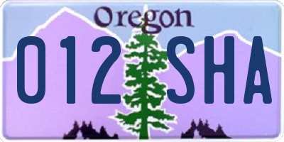 OR license plate 012SHA