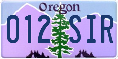 OR license plate 012SIR