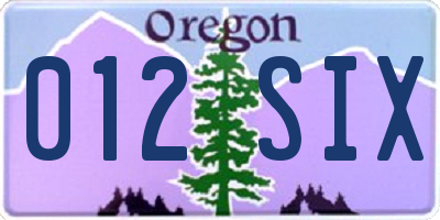 OR license plate 012SIX