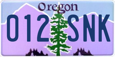 OR license plate 012SNK