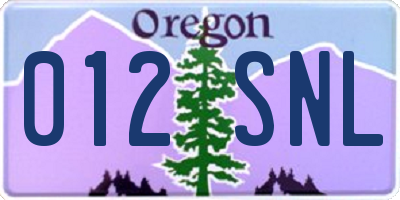 OR license plate 012SNL