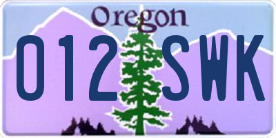 OR license plate 012SWK