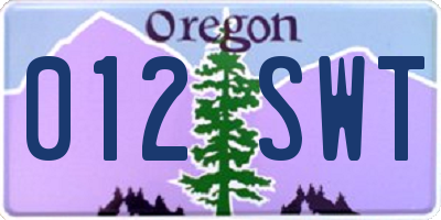 OR license plate 012SWT