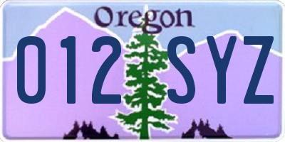 OR license plate 012SYZ