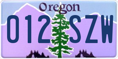 OR license plate 012SZW