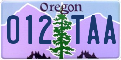 OR license plate 012TAA