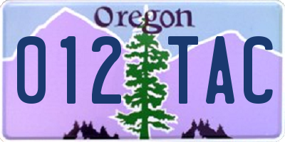 OR license plate 012TAC