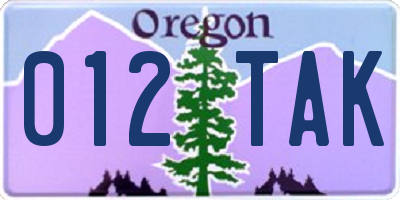 OR license plate 012TAK