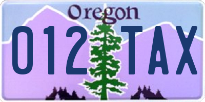 OR license plate 012TAX