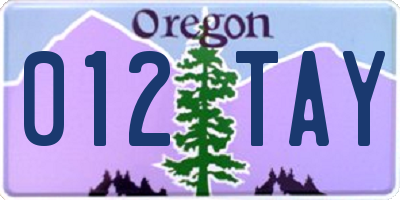 OR license plate 012TAY