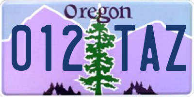 OR license plate 012TAZ