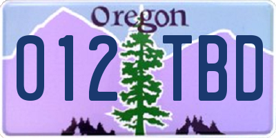 OR license plate 012TBD