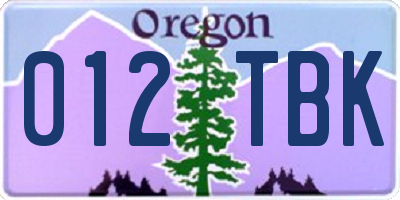 OR license plate 012TBK